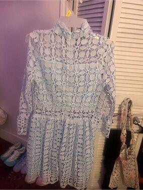Girls Lace Long Sleeve Dress in Light Blue